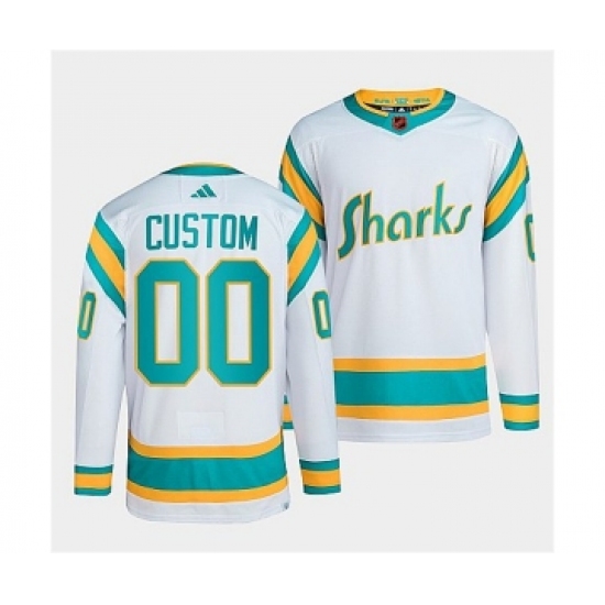 Men's San Jose Sharks Custom White 2022 Reverse Retro Stitched Jersey