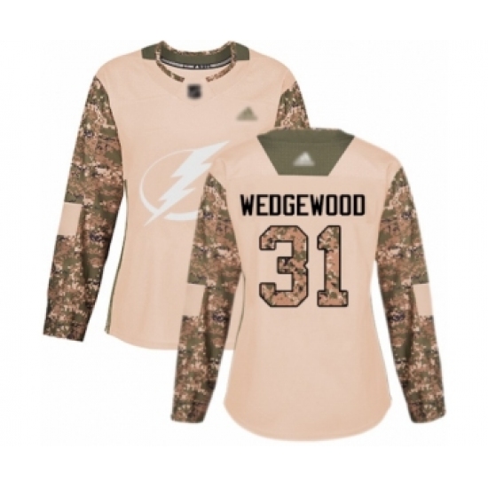 Women's Tampa Bay Lightning 31 Scott Wedgewood Authentic Camo Veterans Day Practice Hockey Jersey