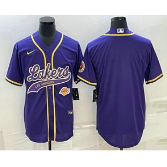 Men's Los Angeles Lakers Blank Purple With Cool Base Stitched Baseball Jersey