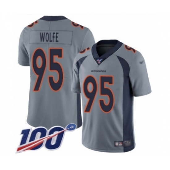 Youth Denver Broncos 95 Derek Wolfe Limited Silver Inverted Legend 100th Season Football Jersey