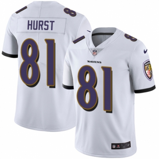 Men's Nike Baltimore Ravens 81 Hayden Hurst White Vapor Untouchable Limited Player NFL Jersey