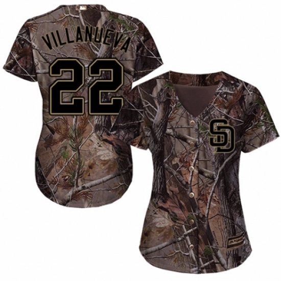 Women's Majestic San Diego Padres 22 Christian Villanueva Authentic Camo Realtree Collection Flex Base MLB Jersey