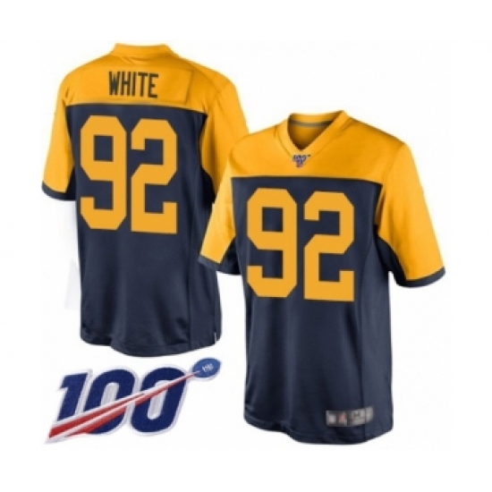 Men's Green Bay Packers 92 Reggie White Limited Navy Blue Alternate 100th Season Football Jersey