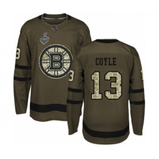 Men's Boston Bruins 13 Charlie Coyle Authentic Green Salute to Service 2019 Stanley Cup Final Bound Hockey Jersey