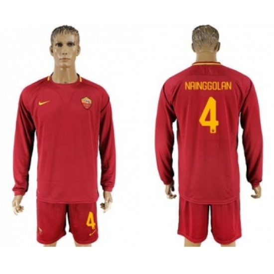 Roma 4 Nainggolan Home Long Sleeves Soccer Club Jersey