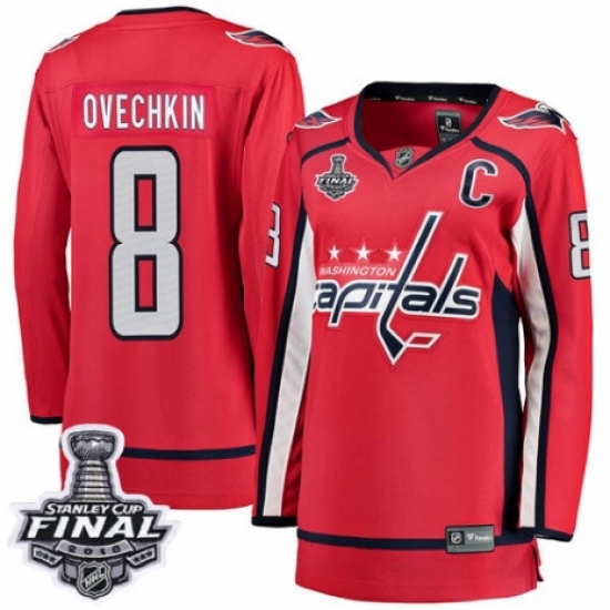 Women's Washington Capitals 8 Alex Ovechkin Fanatics Branded Red Home Breakaway 2018 Stanley Cup Final NHL Jersey