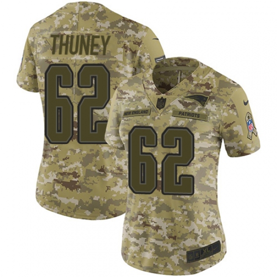 Women's Nike New England Patriots 62 Joe Thuney Limited Camo 2018 Salute to Service NFL Jersey