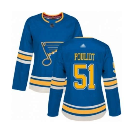 Women's St. Louis Blues 51 Derrick Pouliot Authentic Navy Blue Alternate Hockey Jersey