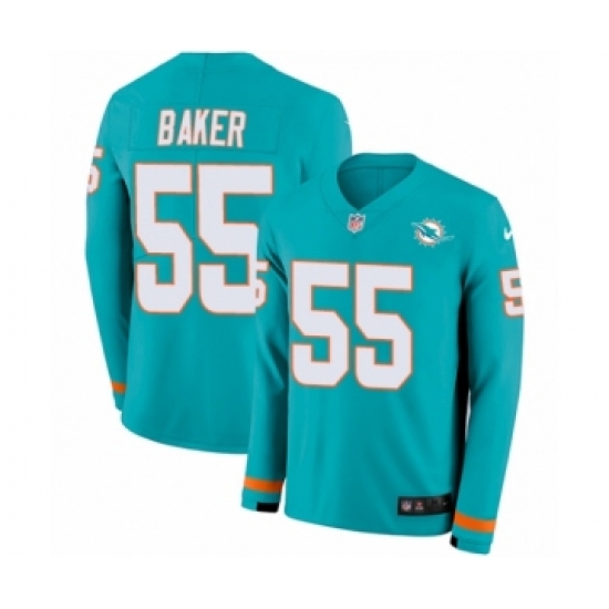 Men's Nike Miami Dolphins 55 Jerome Baker Limited Aqua Therma Long Sleeve NFL Jersey