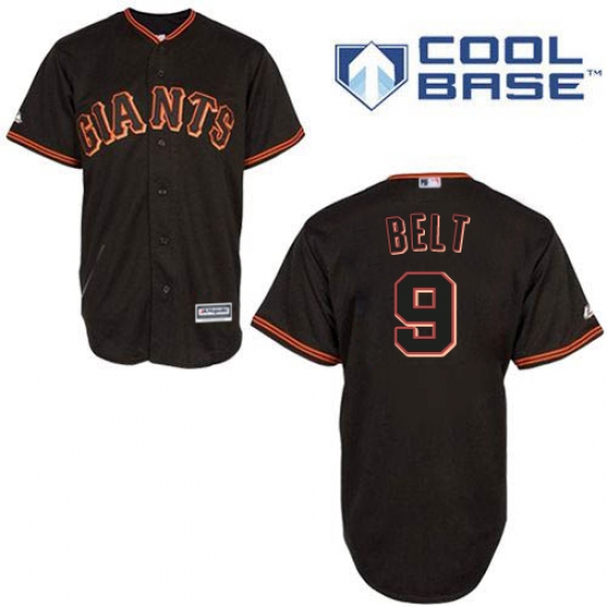 Men's Majestic San Francisco Giants 9 Brandon Belt Authentic Black New Cool Base MLB Jersey