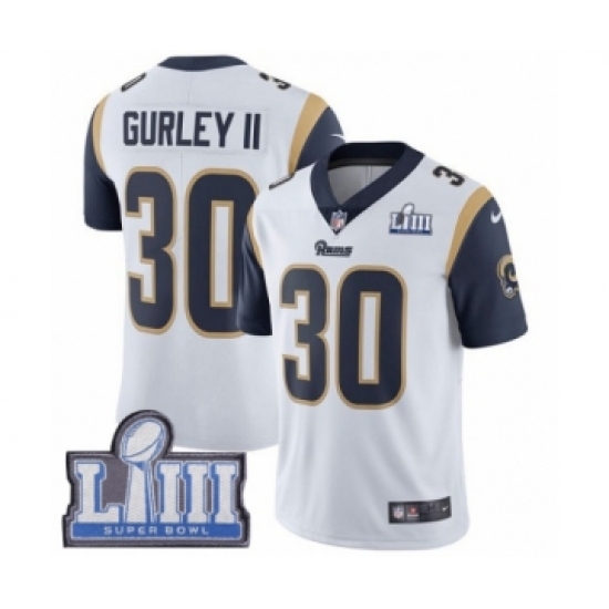 Youth Nike Los Angeles Rams 30 Todd Gurley White Vapor Untouchable Limited Player Super Bowl LIII Bound NFL Jersey