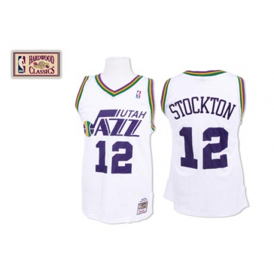 Men's Mitchell and Ness Utah Jazz 12 John Stockton Swingman White Throwback NBA Jersey