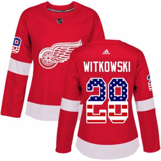 Women's Adidas Detroit Red Wings 28 Luke Witkowski Authentic Red USA Flag Fashion NHL Jersey