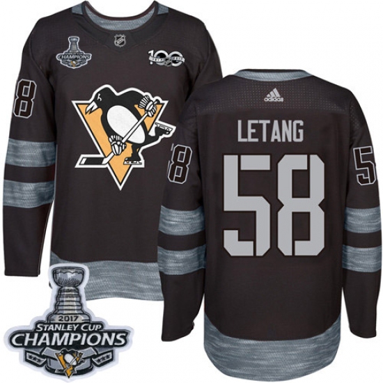 Men's Adidas Pittsburgh Penguins 58 Kris Letang Authentic Black 1917-2017 100th Anniversary 2017 Stanley Cup Champions NHL Jersey