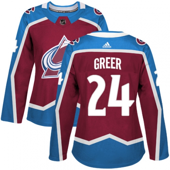 Women's Adidas Colorado Avalanche 24 A.J. Greer Authentic Burgundy Red Home NHL Jersey