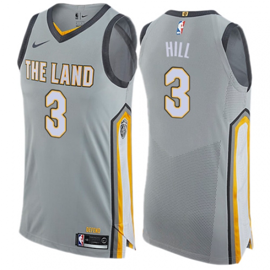 Men's Nike Cleveland Cavaliers 3 George Hill Authentic Gray NBA Jersey - City Edition