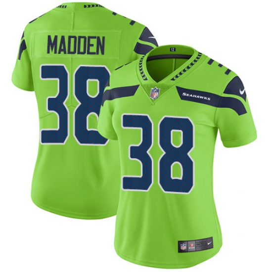 Women's Nike Seattle Seahawks 38 Tre Madden Limited Green Rush Vapor Untouchable NFL Jersey