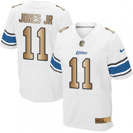 Men's Nike Detroit Lions 11 Marvin Jones Jr Elite White/Gold NFL Jersey