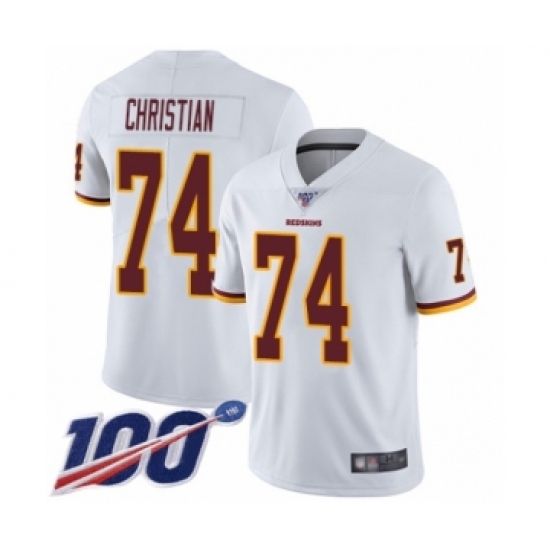 Men's Washington Redskins 74 Geron Christian White Vapor Untouchable Limited Player 100th Season Football Jersey