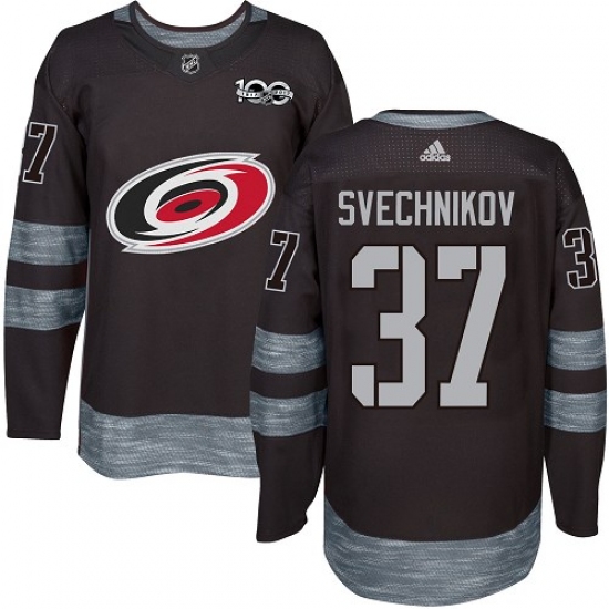 Men's Adidas Carolina Hurricanes 37 Andrei Svechnikov Authentic Black 1917-2017 100th Anniversary NHL Jersey