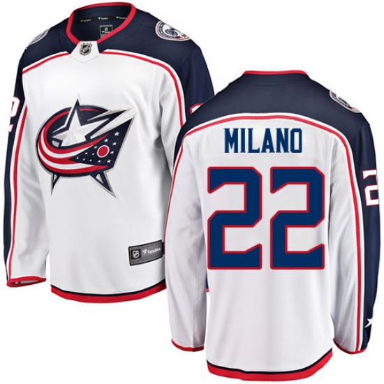 Youth Columbus Blue Jackets 22 Sonny Milano Fanatics Branded White Away Breakaway NHL Jersey