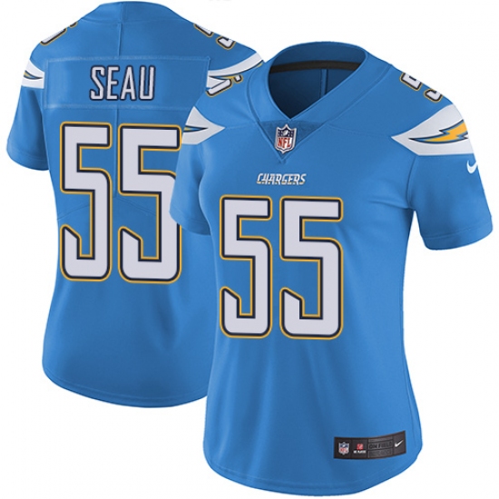 Women's Nike Los Angeles Chargers 55 Junior Seau Elite Electric Blue Alternate NFL Jersey