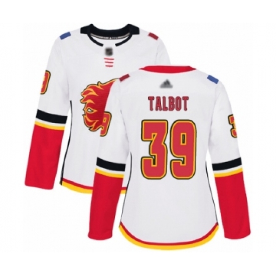 Women's Calgary Flames 39 Cam Talbot Authentic White Away Hockey Jersey