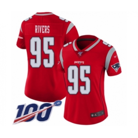Women's New England Patriots 95 Derek Rivers Limited Red Inverted Legend 100th Season Football Jersey