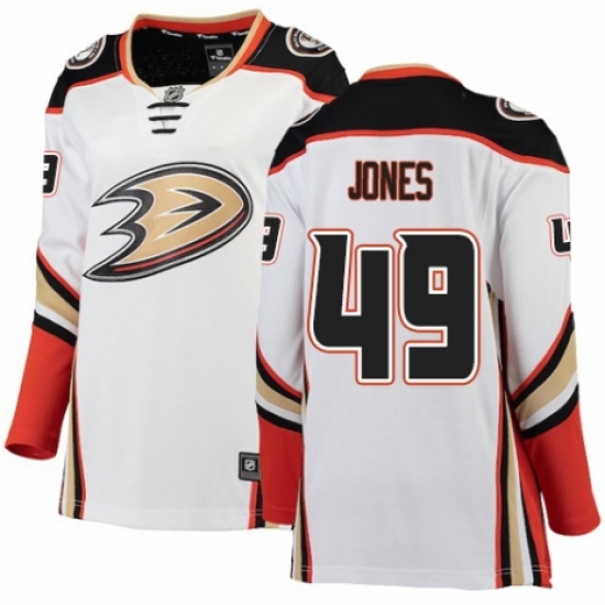 Women's Anaheim Ducks 49 Max Jones Authentic White Away Fanatics Branded Breakaway NHL Jersey