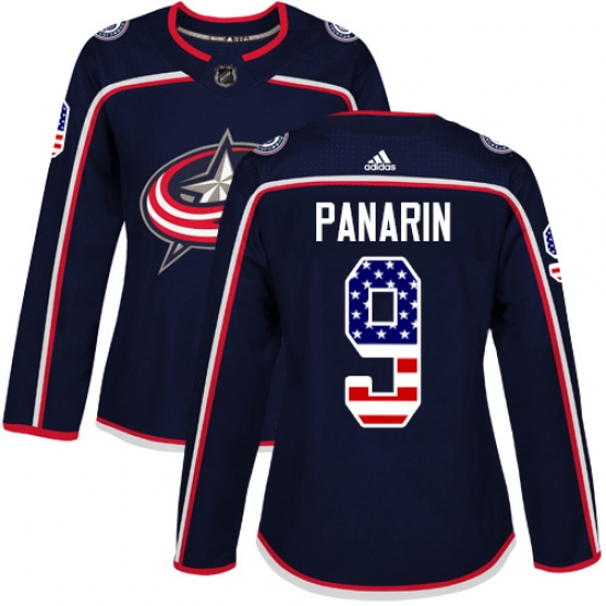 Women's Adidas Columbus Blue Jackets 9 Artemi Panarin Authentic Navy Blue USA Flag Fashion NHL Jersey