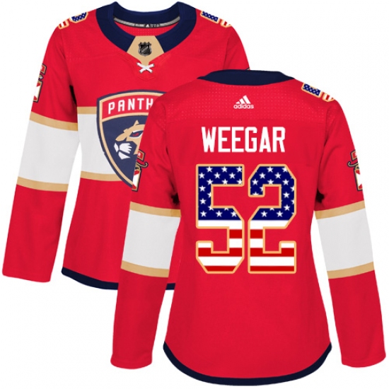 Women's Adidas Florida Panthers 52 MacKenzie Weegar Authentic Red USA Flag Fashion NHL Jersey