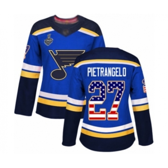 Women's St. Louis Blues 27 Alex Pietrangelo Authentic Blue USA Flag Fashion 2019 Stanley Cup Final Bound Hockey Jersey