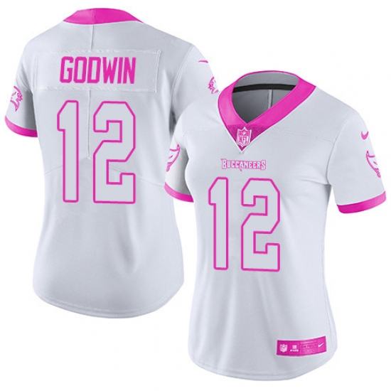 Women's Nike Tampa Bay Buccaneers 12 Chris Godwin Limited White/Pink Rush Fashion NFL Jersey