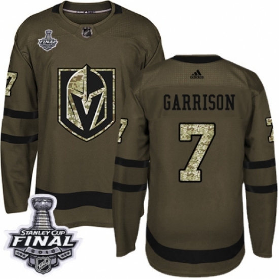 Men's Adidas Vegas Golden Knights 7 Jason Garrison Authentic Green Salute to Service 2018 Stanley Cup Final NHL Jersey