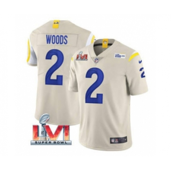 Men's Los Angeles Rams 2 Robert Woods Bone 2022 Super Bowl LVI Vapor Limited Stitched Jersey