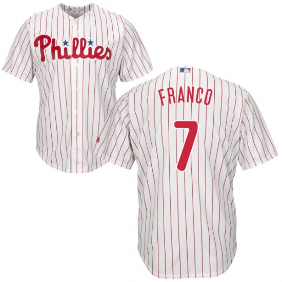 Youth Majestic Philadelphia Phillies 7 Maikel Franco Replica White/Red Strip Home Cool Base MLB Jersey