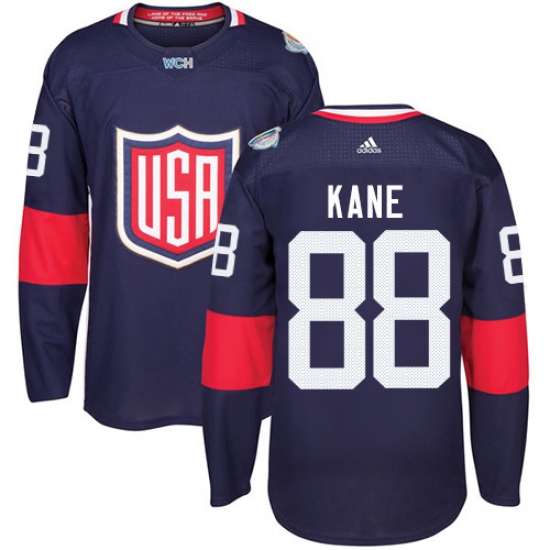 Youth Adidas Team USA 88 Patrick Kane Authentic Navy Blue Away 2016 World Cup Ice Hockey Jersey