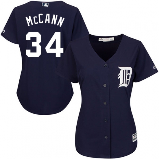 Women's Majestic Detroit Tigers 34 James McCann Authentic Navy Blue Alternate Cool Base MLB Jersey