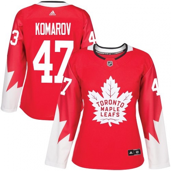 Women's Adidas Toronto Maple Leafs 47 Leo Komarov Authentic Red Alternate NHL Jersey