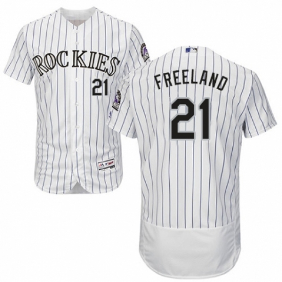 Men's Majestic Colorado Rockies 21 Kyle Freeland White Home Flex Base Authentic Collection MLB Jersey