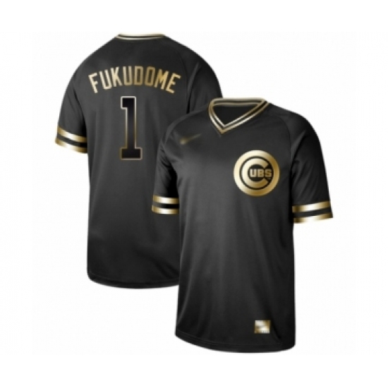 Men's Chicago Cubs 1 Kosuke Fukudome Authentic Black Gold Fashion Baseball Jersey