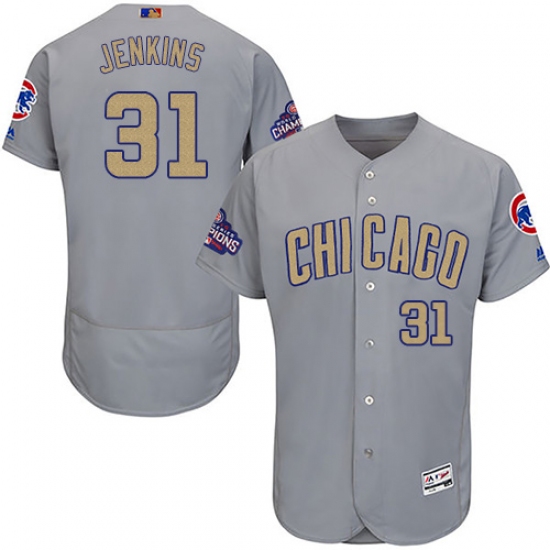 Men's Majestic Chicago Cubs 31 Fergie Jenkins Authentic Gray 2017 Gold Champion Flex Base MLB Jersey