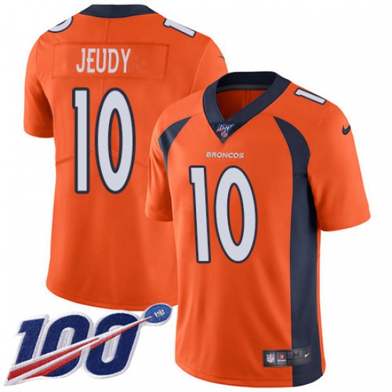 Men's Denver Broncos 10 Jerry Jeudy Orange Team Color Stitched 100th Season Vapor Untouchable Limited Jersey