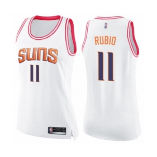 Women's Phoenix Suns 11 Ricky Rubio Swingman White Pink Fashion Basketball Jersey