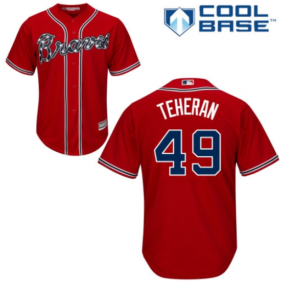 Youth Majestic Atlanta Braves 49 Julio Teheran Authentic Red Alternate Cool Base MLB Jersey