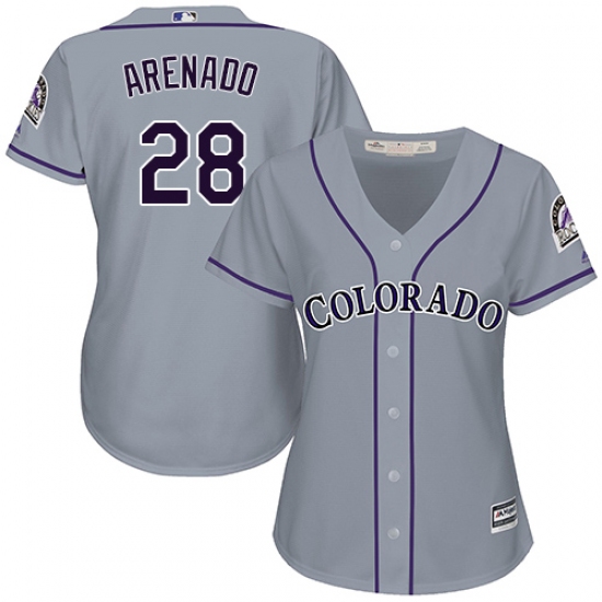 Women's Majestic Colorado Rockies 28 Nolan Arenado Authentic Grey Road Cool Base MLB Jersey