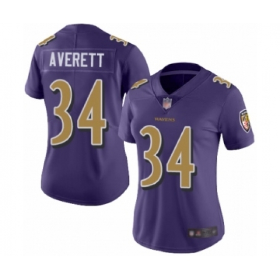 Women's Baltimore Ravens 34 Anthony Averett Limited Purple Rush Vapor Untouchable Football Jersey