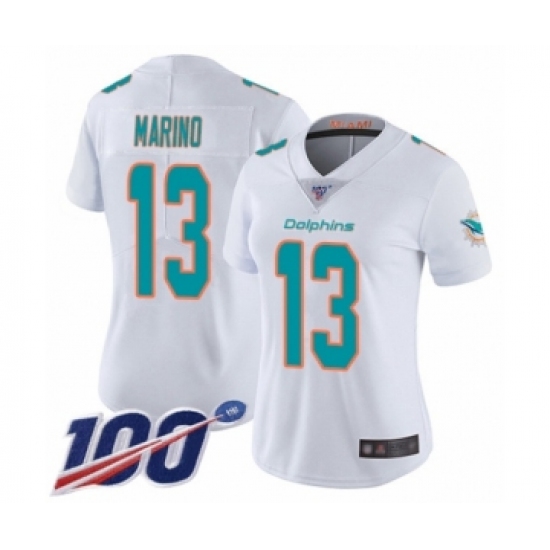 Women's Nike Miami Dolphins 13 Dan Marino White Vapor Untouchable Limited Player 100th Season NFL Jersey