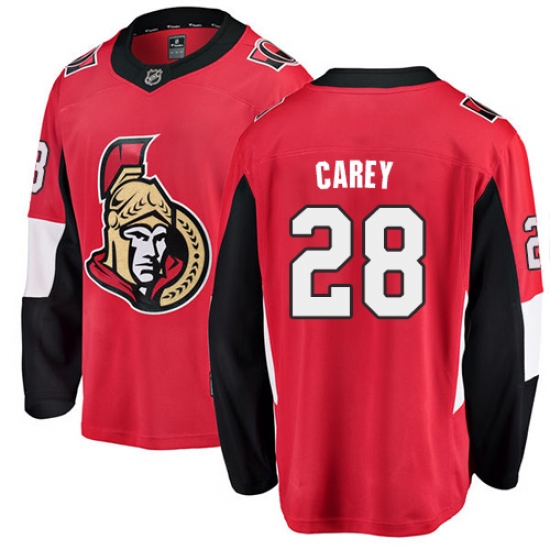 Men's Ottawa Senators 28 Paul Carey Fanatics Branded Red Home Breakaway NHL Jersey