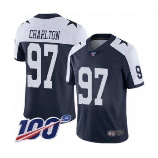 Men's Dallas Cowboys 97 Taco Charlton Navy Blue Throwback Alternate Vapor Untouchable Limited Player 100th Season Football Jersey